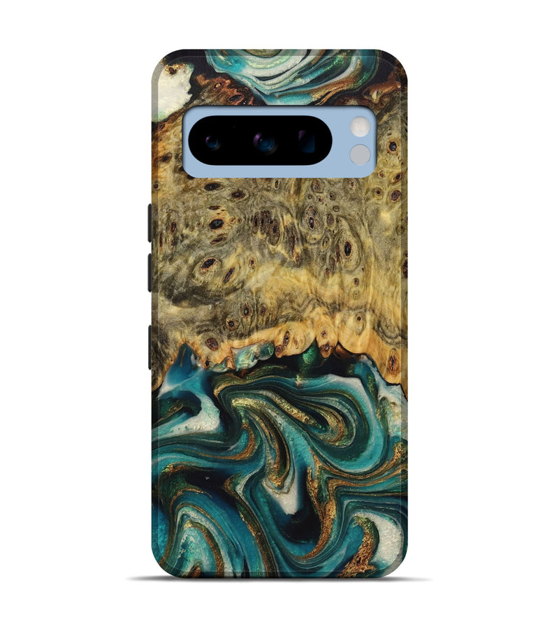 Pixel 8 Pro Wood Live Edge Phone Case - Freddie (Teal & Gold, 723662)