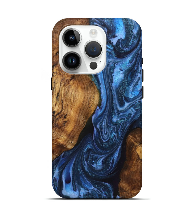 iPhone 15 Pro Wood Live Edge Phone Case - Kehlani (Blue, 723674)