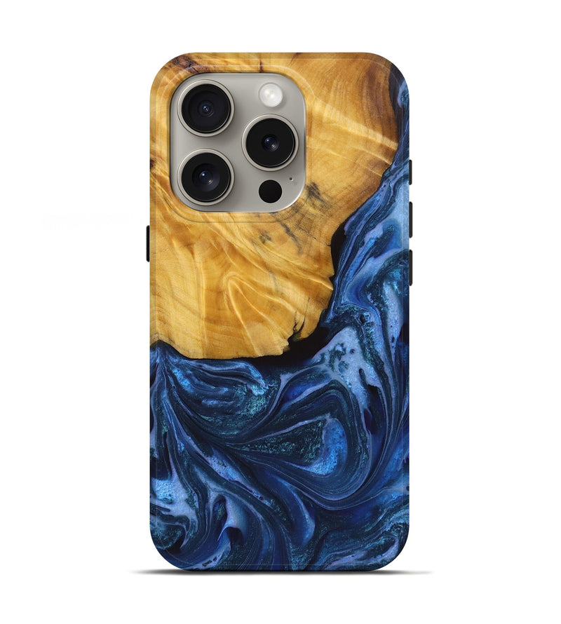 iPhone 16 Pro Wood Live Edge Phone Case - Jaiden (Blue, 723675)