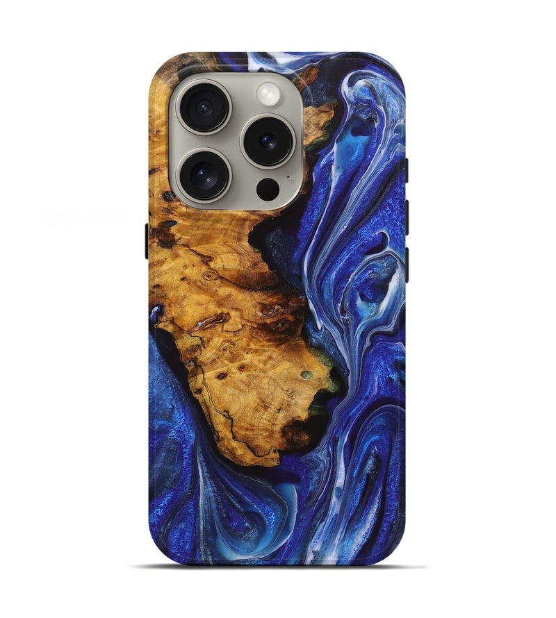 iPhone 16 Pro Wood Live Edge Phone Case - Daxton (Blue, 723677)