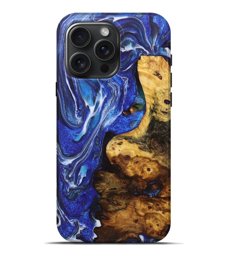 iPhone 16 Pro Max Wood Live Edge Phone Case - Brenden (Blue, 723678)