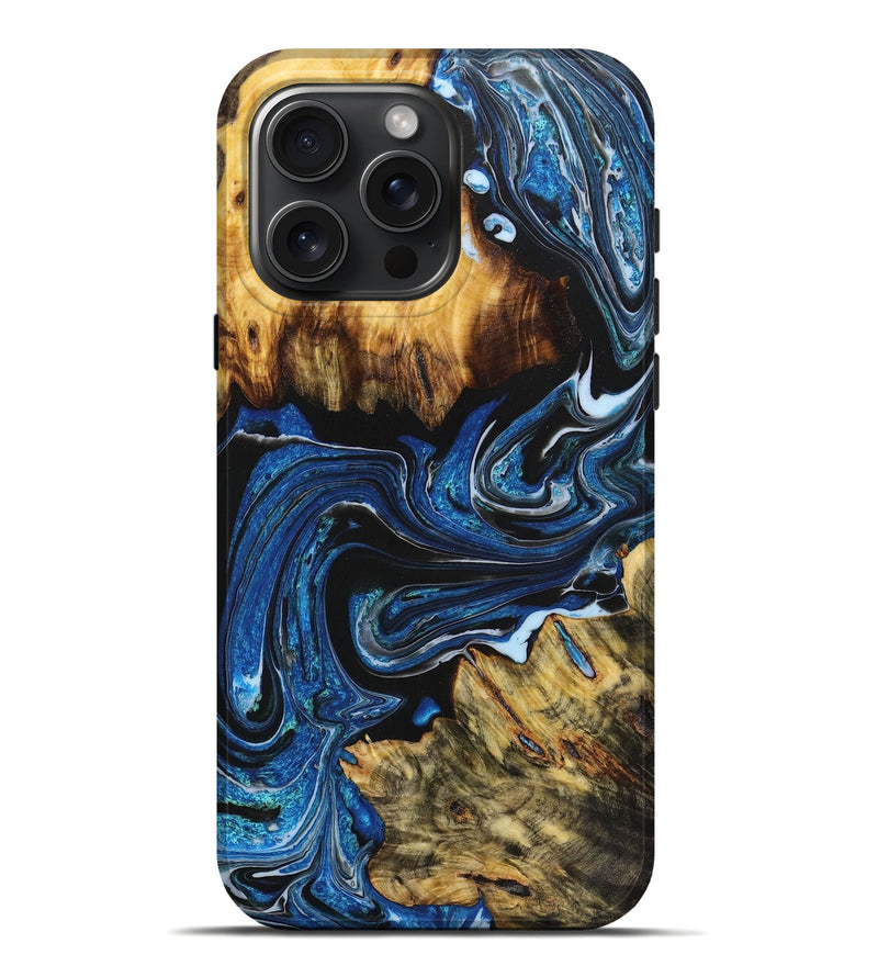 iPhone 16 Pro Max Wood Live Edge Phone Case - Felicia (Blue, 723679)