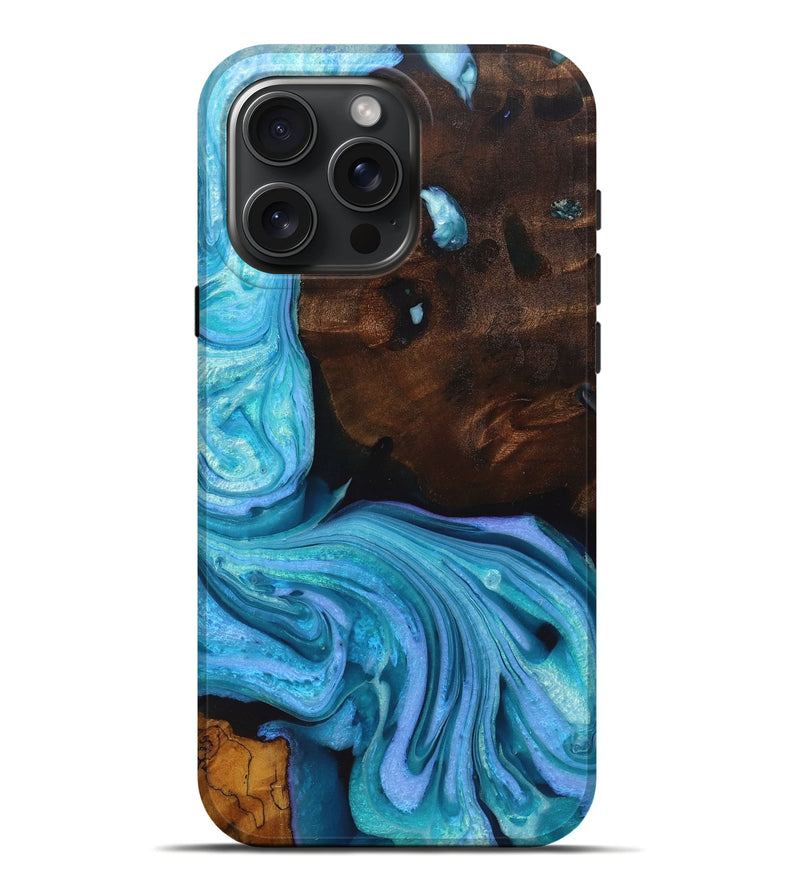 iPhone 16 Pro Max Wood Live Edge Phone Case - Caitlyn (Blue, 723681)