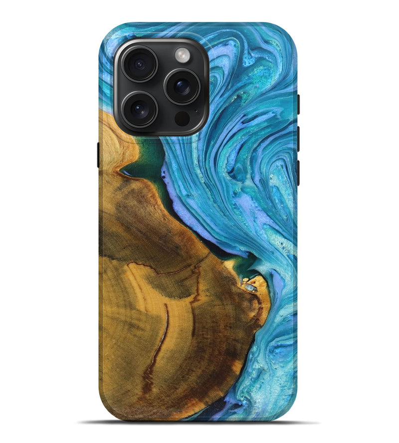 iPhone 16 Pro Max Wood Live Edge Phone Case - Ashlyn (Blue, 723682)