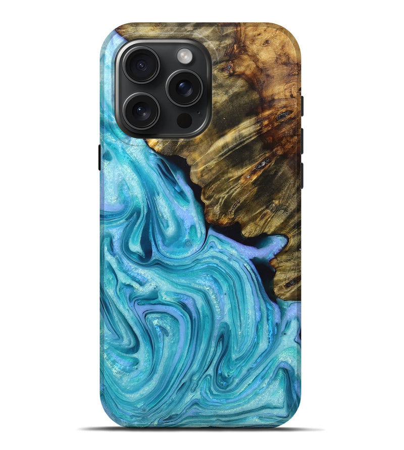 iPhone 16 Pro Max Wood Live Edge Phone Case - Edmund (Blue, 723683)