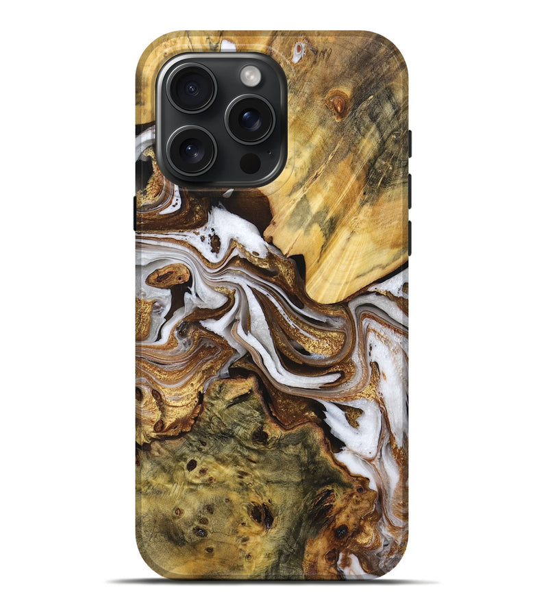 iPhone 16 Pro Max Wood Live Edge Phone Case - Rudy (Black & White, 723689)