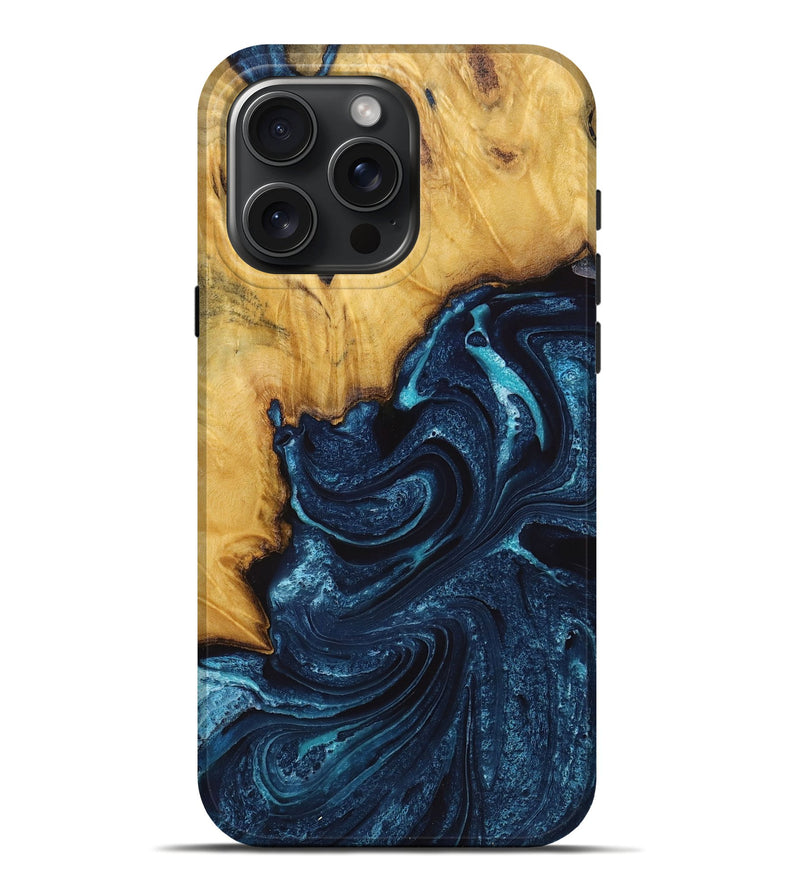 iPhone 16 Pro Max Wood Live Edge Phone Case - Kehlani (Blue, 723692)