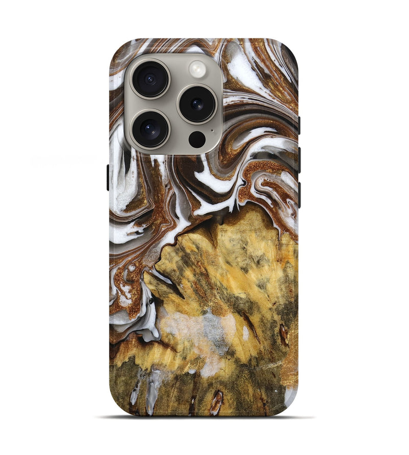 iPhone 16 Pro Wood Live Edge Phone Case - Monique (Black & White, 723694)