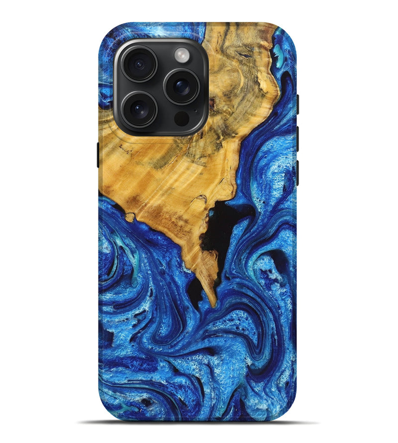 iPhone 16 Pro Max Wood Live Edge Phone Case - Randy (Blue, 723695)