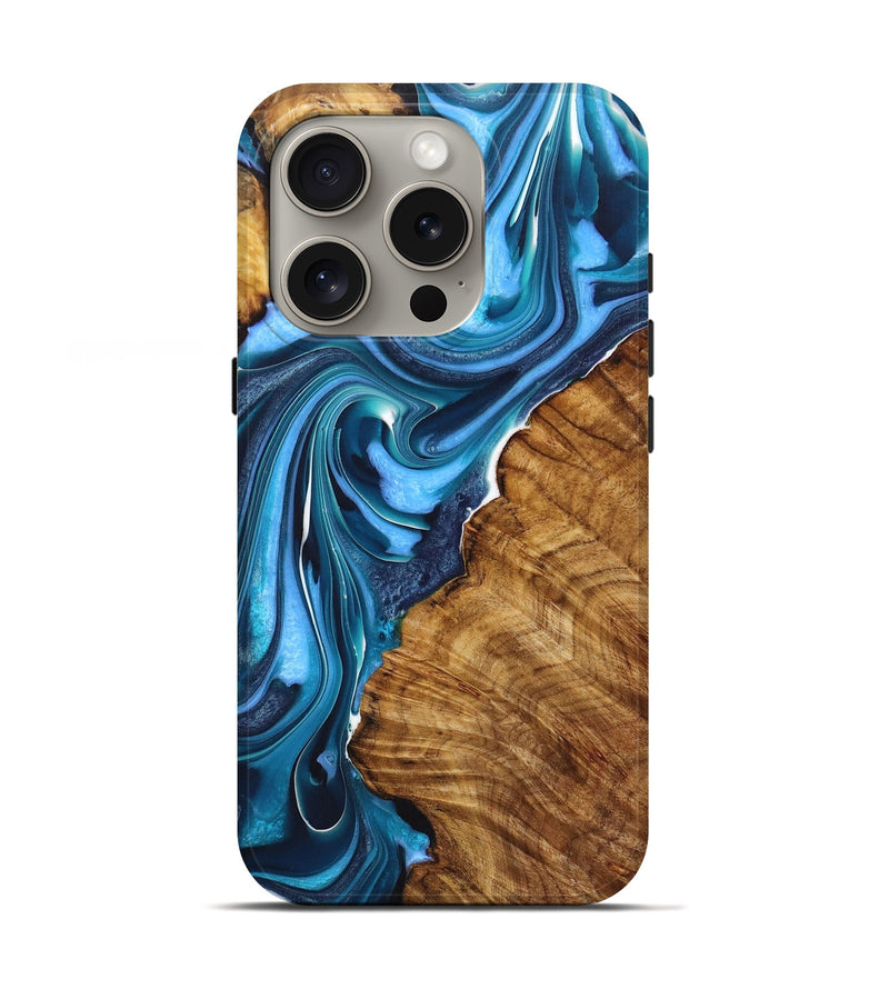 iPhone 16 Pro Wood Live Edge Phone Case - Ernest (Blue, 723937)