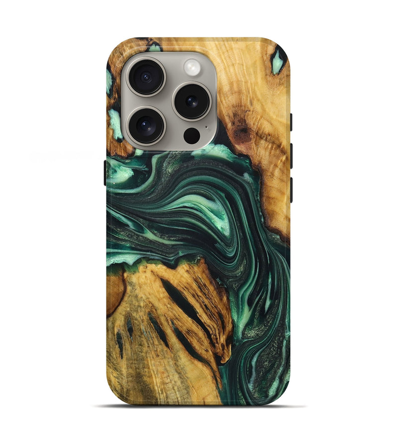 iPhone 16 Pro Wood Live Edge Phone Case - Becky (Green, 724066)