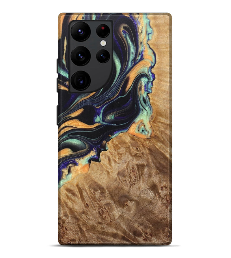 Galaxy S22 Ultra Wood Live Edge Phone Case - Giovanni (Teal & Gold, 724068)