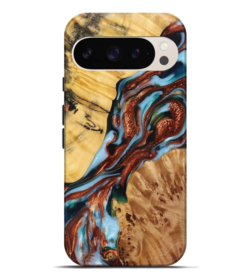 Pixel 9 Pro XL Wood Live Edge Phone Case - Karissa (Teal & Gold, 724114)
