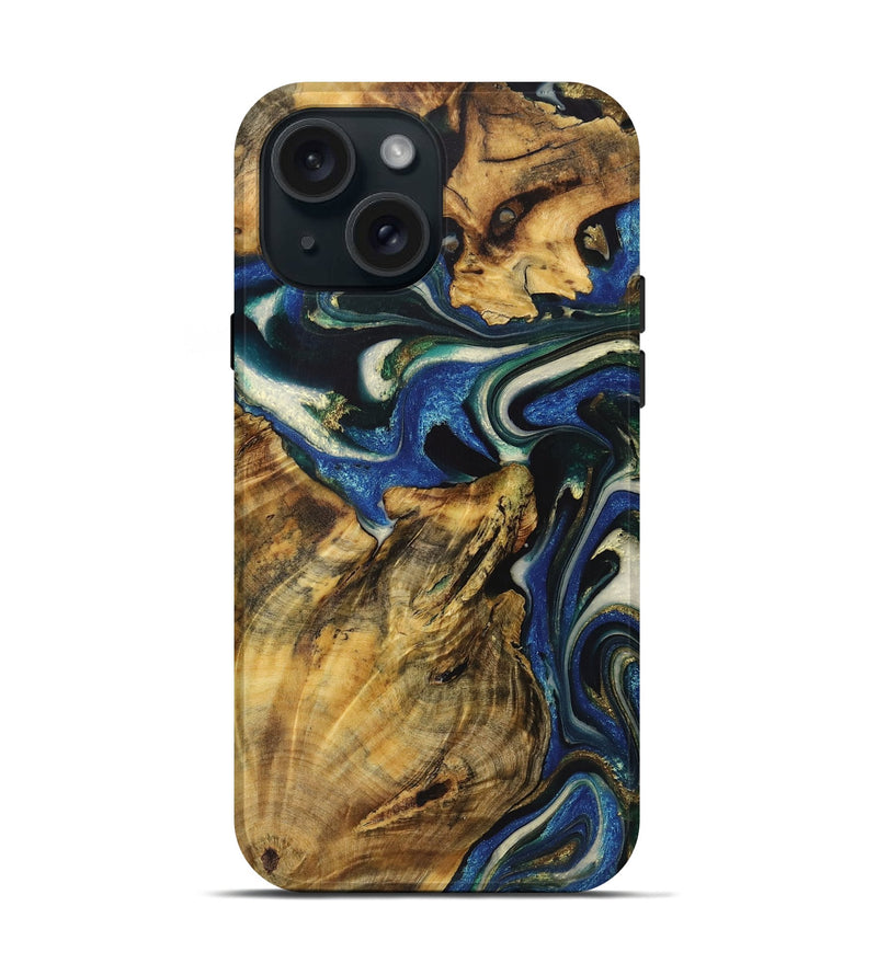 iPhone 15 Wood Live Edge Phone Case - Annalise (Blue, 724116)