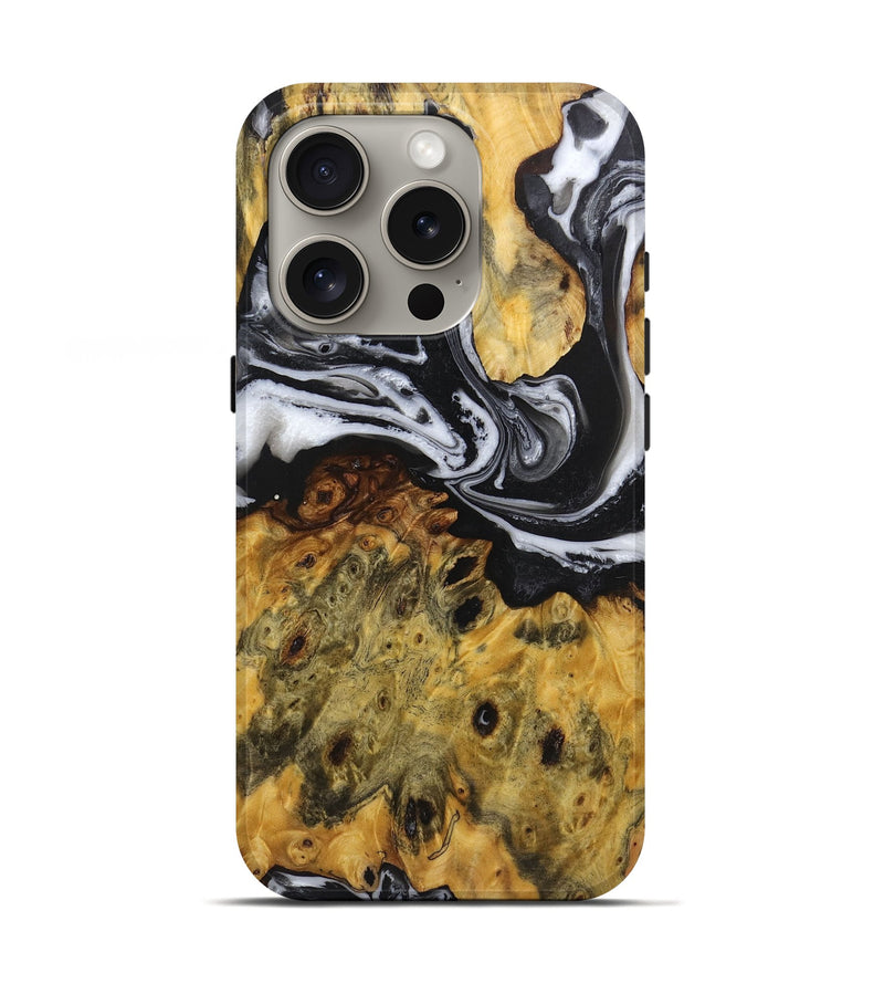 iPhone 16 Pro Wood Live Edge Phone Case - Tabitha (Black & White, 724118)