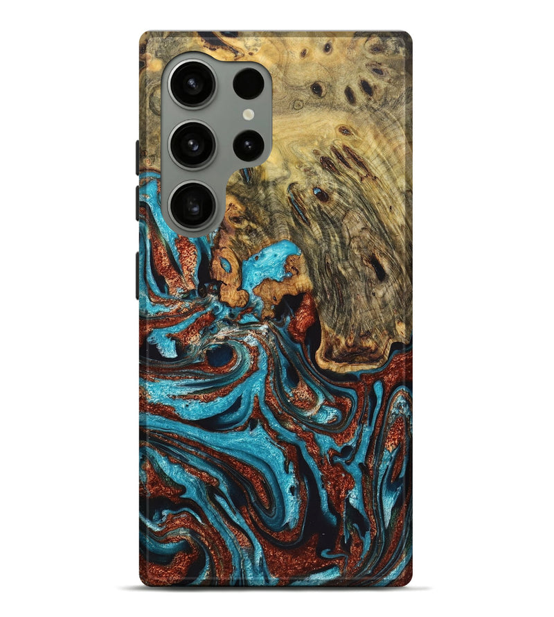 Galaxy S24 Ultra Wood Live Edge Phone Case - Quinton (Teal & Gold, 724123)