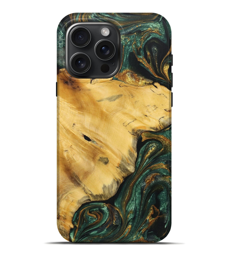 iPhone 16 Pro Max Wood Live Edge Phone Case - Iker (Green, 724128)