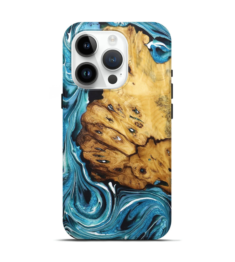 iPhone 15 Pro Wood Live Edge Phone Case - Brielle (Blue, 724132)