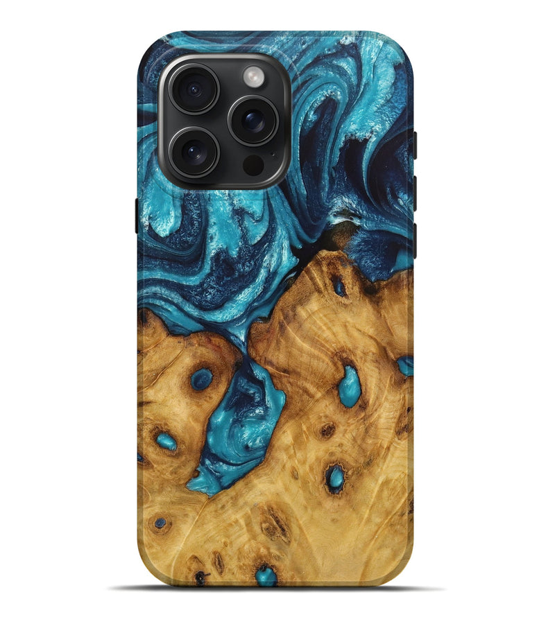 iPhone 16 Pro Max Wood Live Edge Phone Case - Peyton (Blue, 724255)