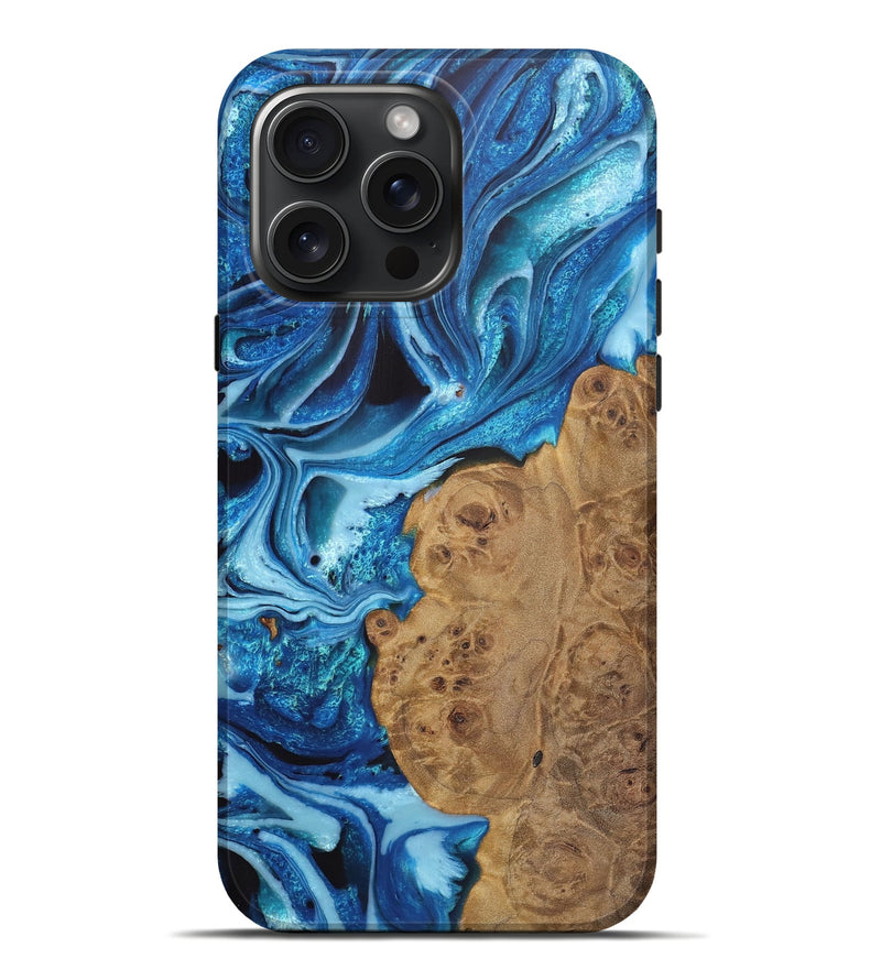 iPhone 16 Pro Max Wood Live Edge Phone Case - Emery (Blue, 724256)