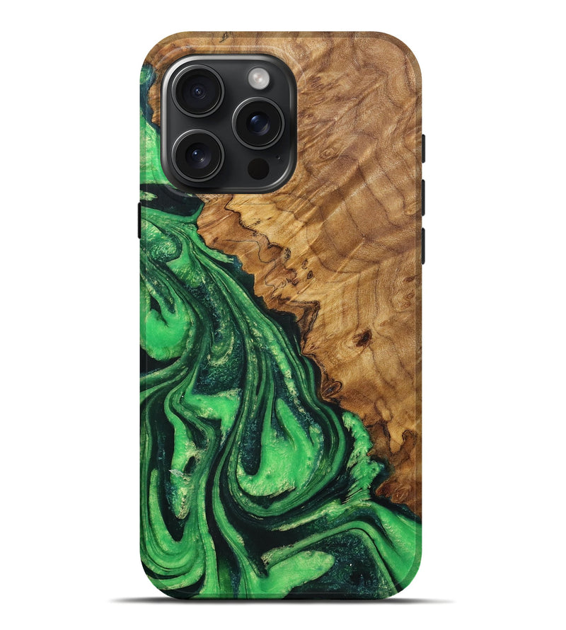 iPhone 16 Pro Max Wood Live Edge Phone Case - Edna (Green, 724266)