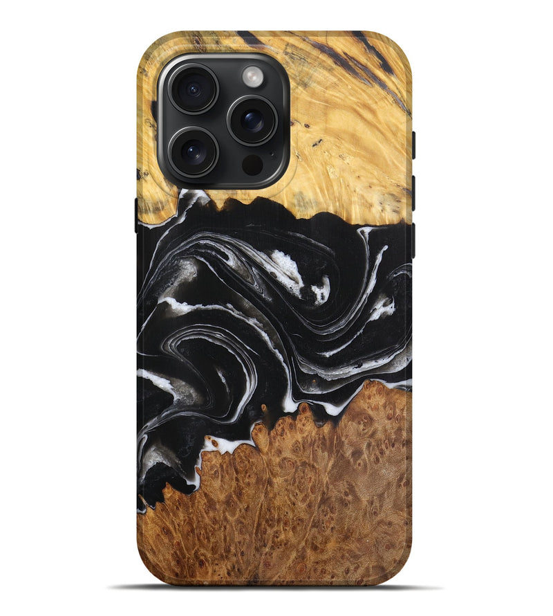 iPhone 16 Pro Max Wood Live Edge Phone Case - Jorge (Black & White, 724269)