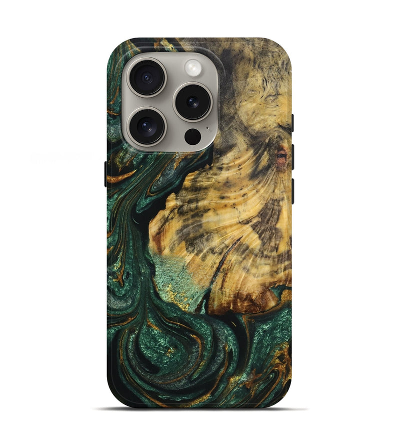 iPhone 16 Pro Wood Live Edge Phone Case - Shana (Teal & Gold, 724275)