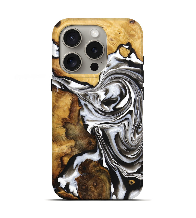 iPhone 16 Pro Wood Live Edge Phone Case - Nadine (Black & White, 724276)