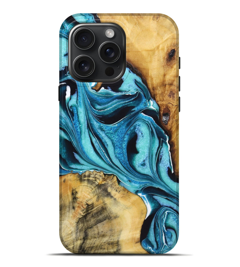 iPhone 16 Pro Max Wood Live Edge Phone Case - Bart (Blue, 724279)