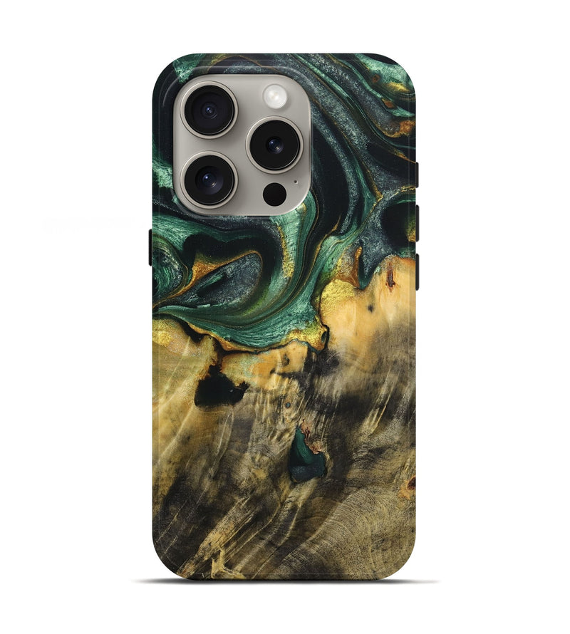 iPhone 16 Pro ResinArt Live Edge Phone Case - Katlyn (Teal & Gold, 724296)