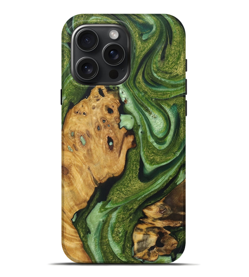 iPhone 16 Pro Max Wood Live Edge Phone Case - Audrina (Green, 724679)