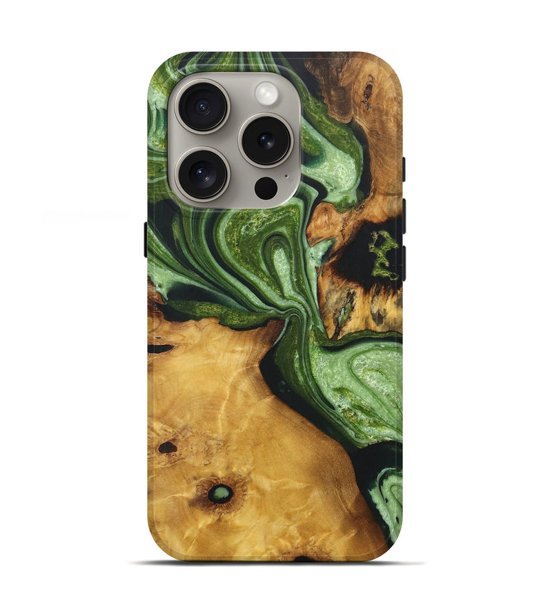 iPhone 16 Pro Wood Live Edge Phone Case - Connie (Green, 724680)