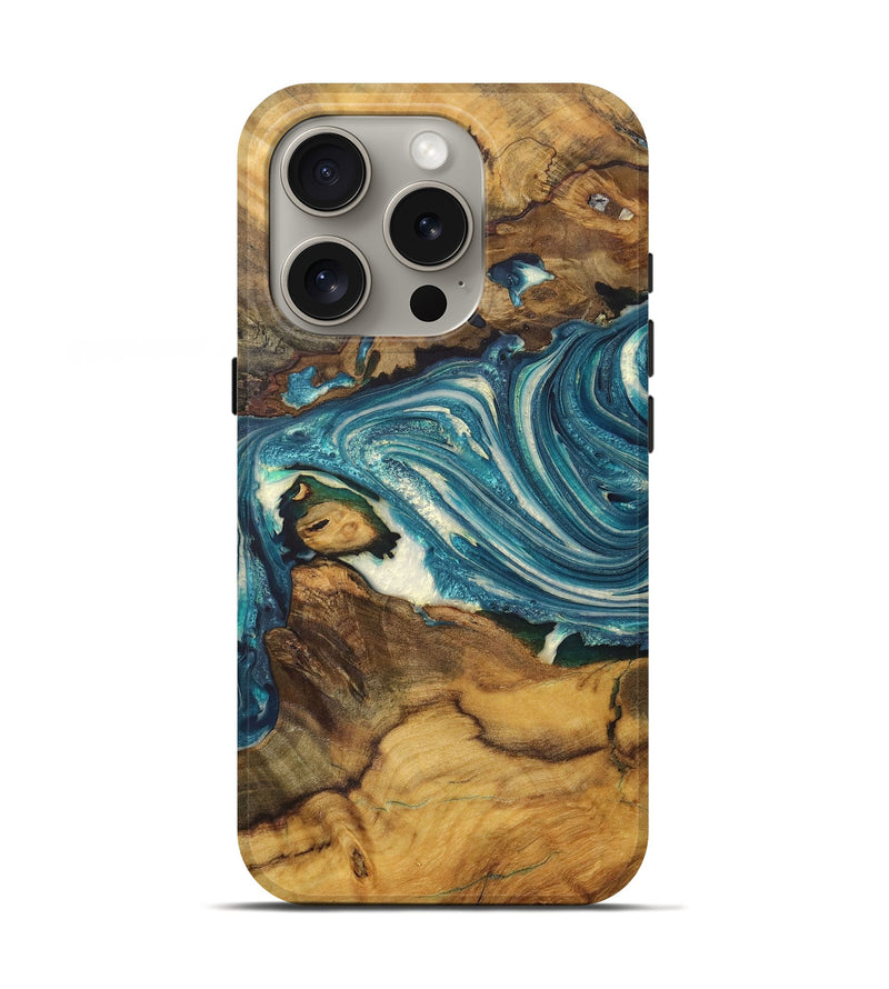 iPhone 16 Pro Wood Live Edge Phone Case - Skyler (Blue, 724681)