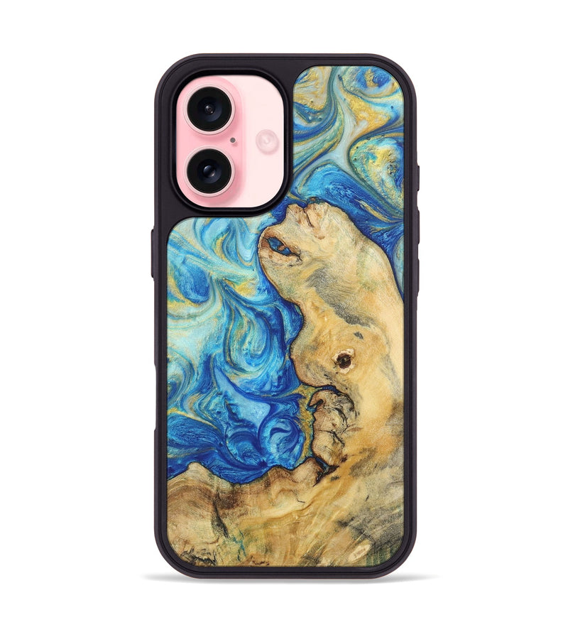 iPhone 16 Wood Phone Case - Alyssa (Teal & Gold, 724785)