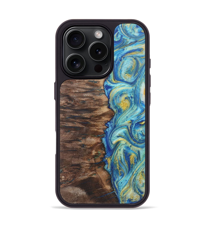 iPhone 16 Pro Wood Phone Case - Kendra (Teal & Gold, 724796)