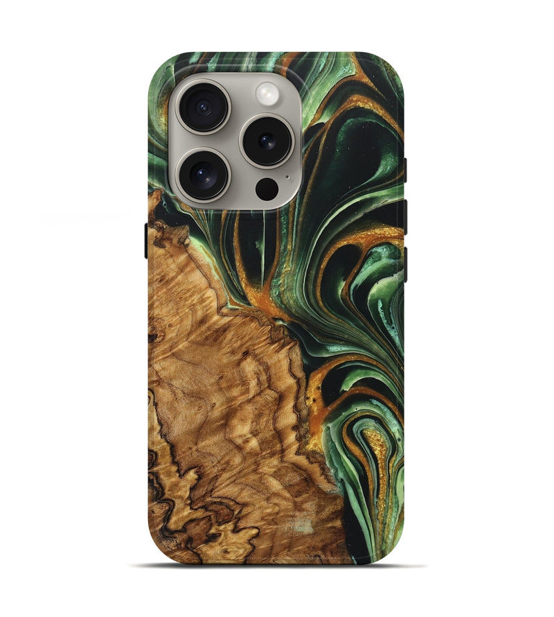 iPhone 16 Pro Wood Live Edge Phone Case - Jayden (Green, 725083)