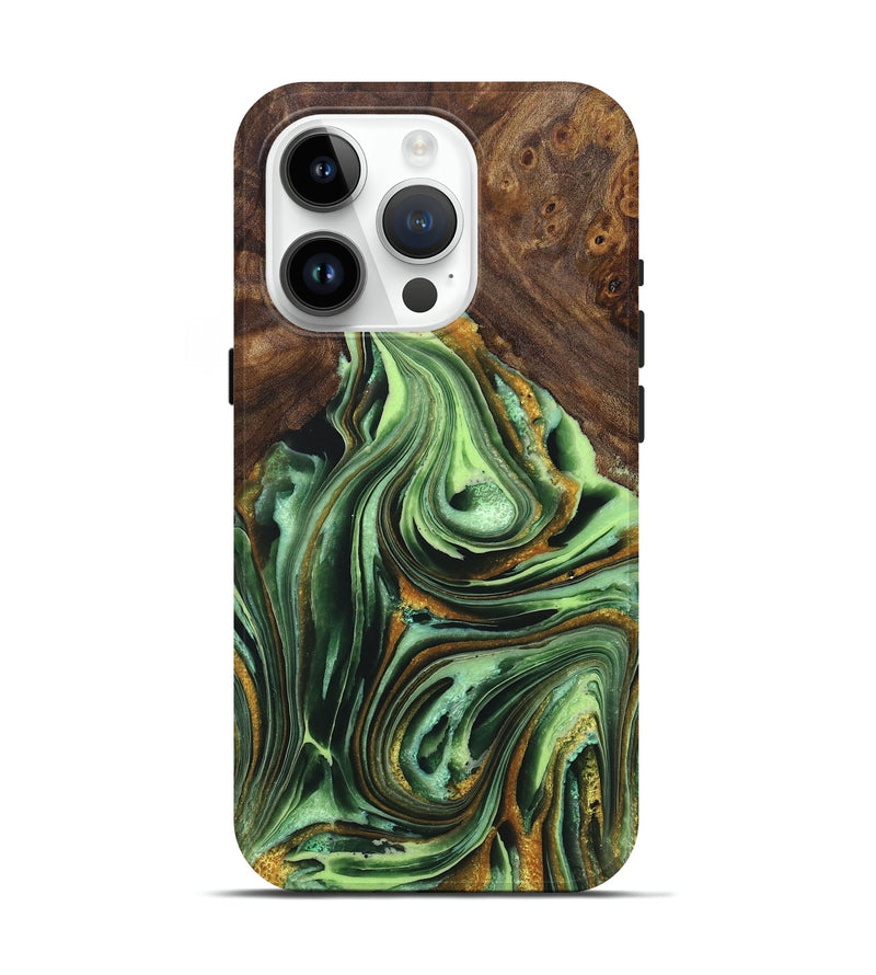 iPhone 15 Pro Wood Live Edge Phone Case - Sherry (Green, 725084)