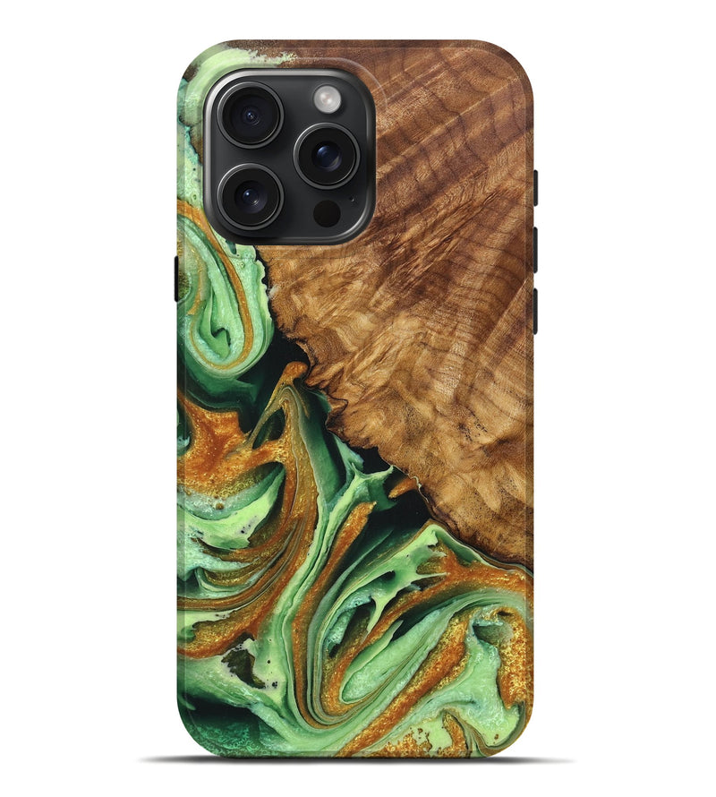 iPhone 16 Pro Max Wood Live Edge Phone Case - Miracle (Green, 725085)