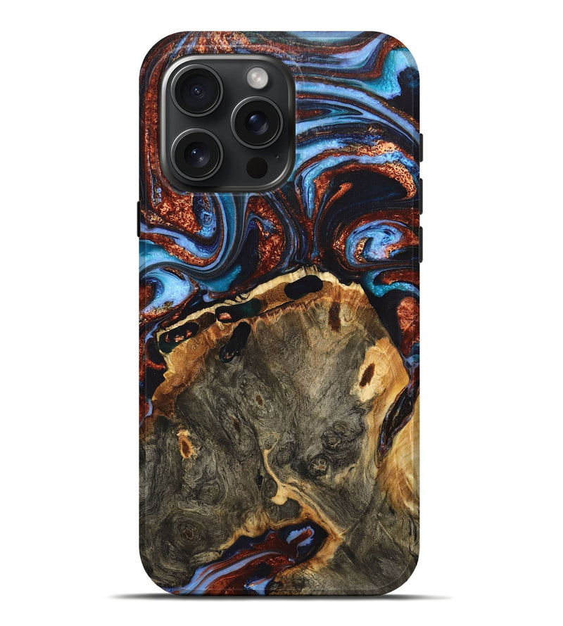iPhone 16 Pro Max Wood Live Edge Phone Case - Wade (Teal & Gold, 725254)
