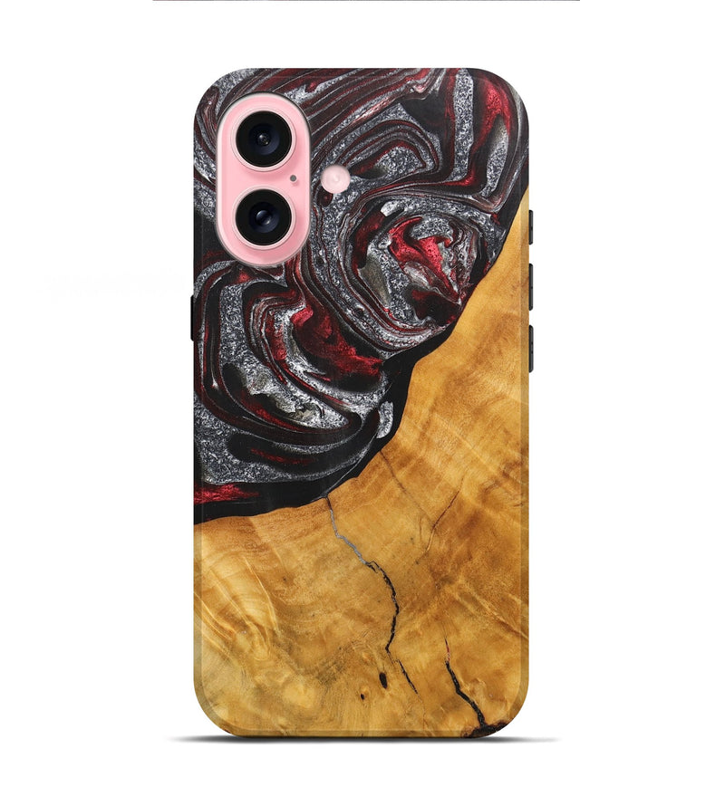 iPhone 16 Wood Live Edge Phone Case - Dora (Red, 725258)