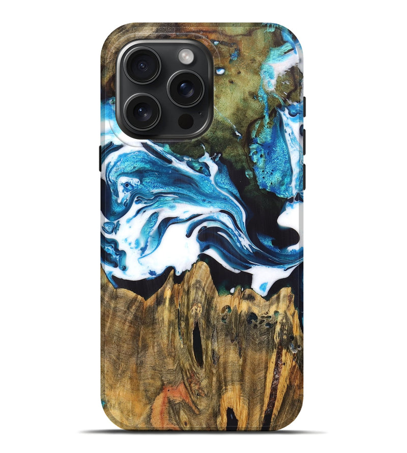 iPhone 16 Pro Max Wood Live Edge Phone Case - Mckenzie (Blue, 725259)
