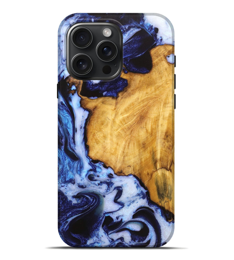 iPhone 16 Pro Max Wood Live Edge Phone Case - Itzel (Blue, 725265)