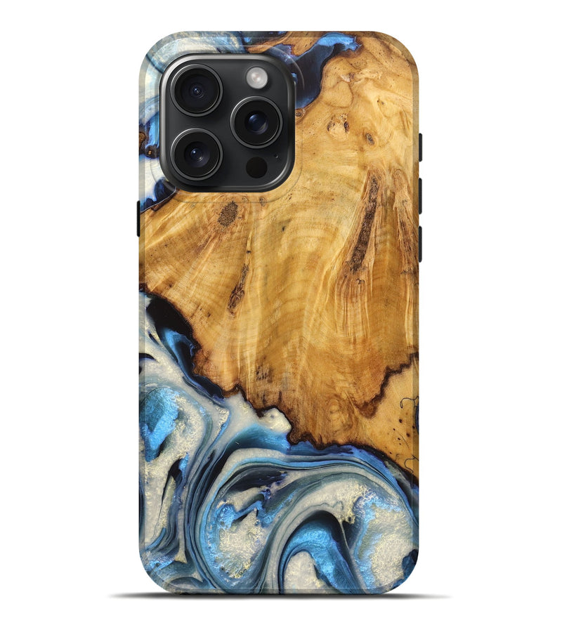 iPhone 16 Pro Max Wood Live Edge Phone Case - Edgar (Blue, 725268)