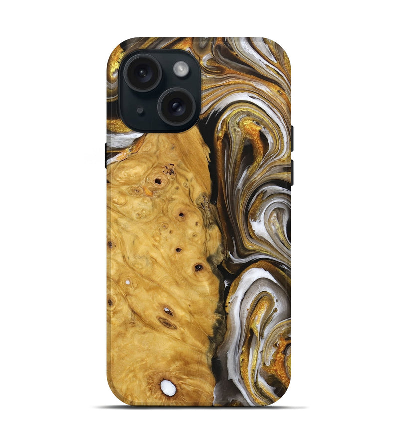 iPhone 15 Wood Live Edge Phone Case - Layla (Black & White, 725270)