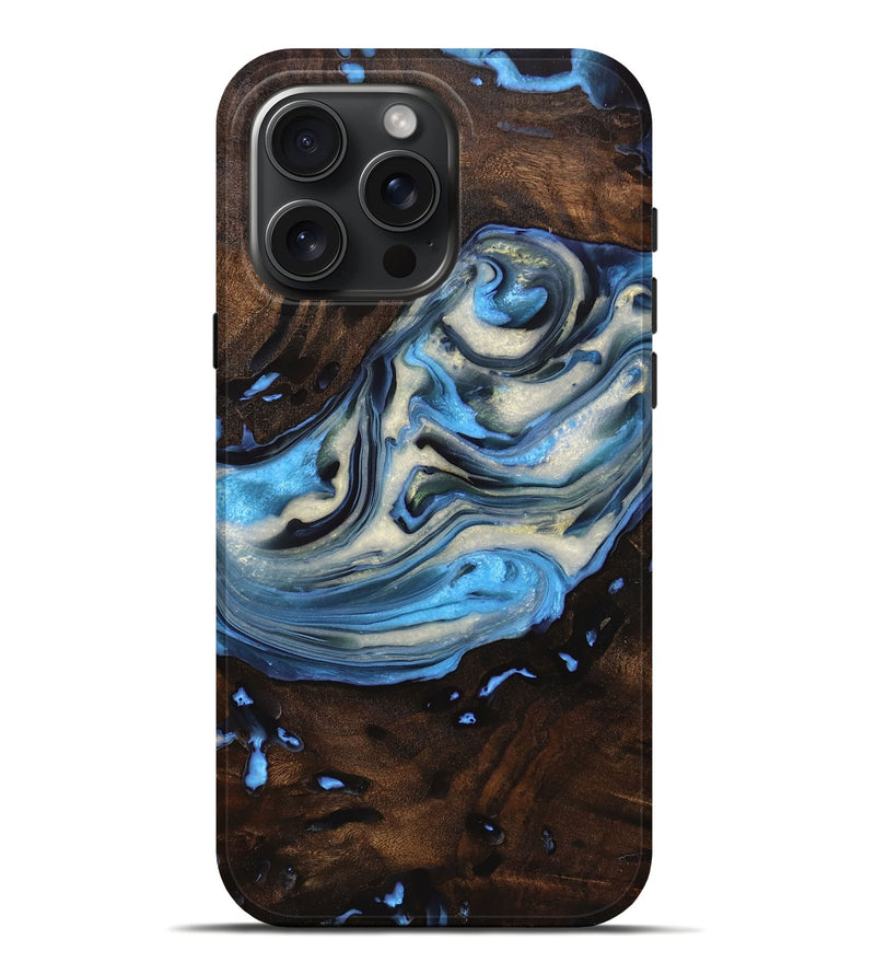 iPhone 16 Pro Max Wood Live Edge Phone Case - Farrah (Blue, 725277)
