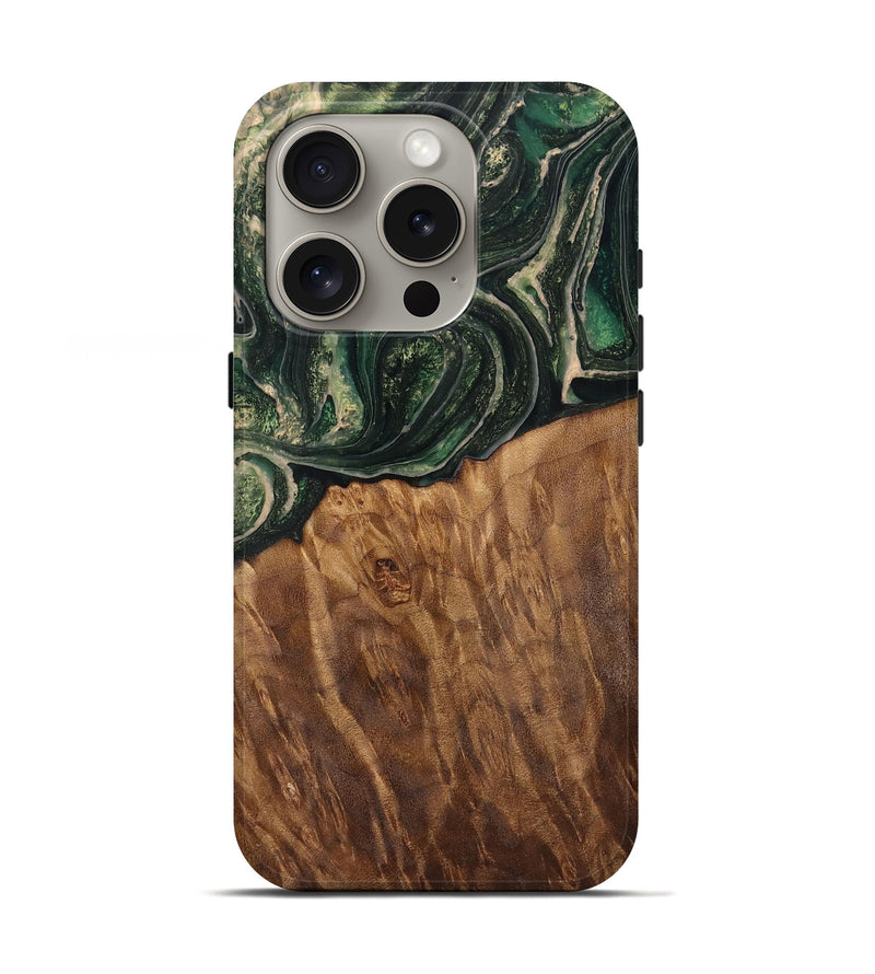 iPhone 16 Pro Wood Live Edge Phone Case - Camryn (Green, 725564)