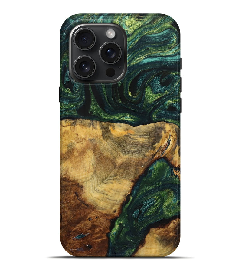 iPhone 16 Pro Max Wood Live Edge Phone Case - Donald (Green, 725565)