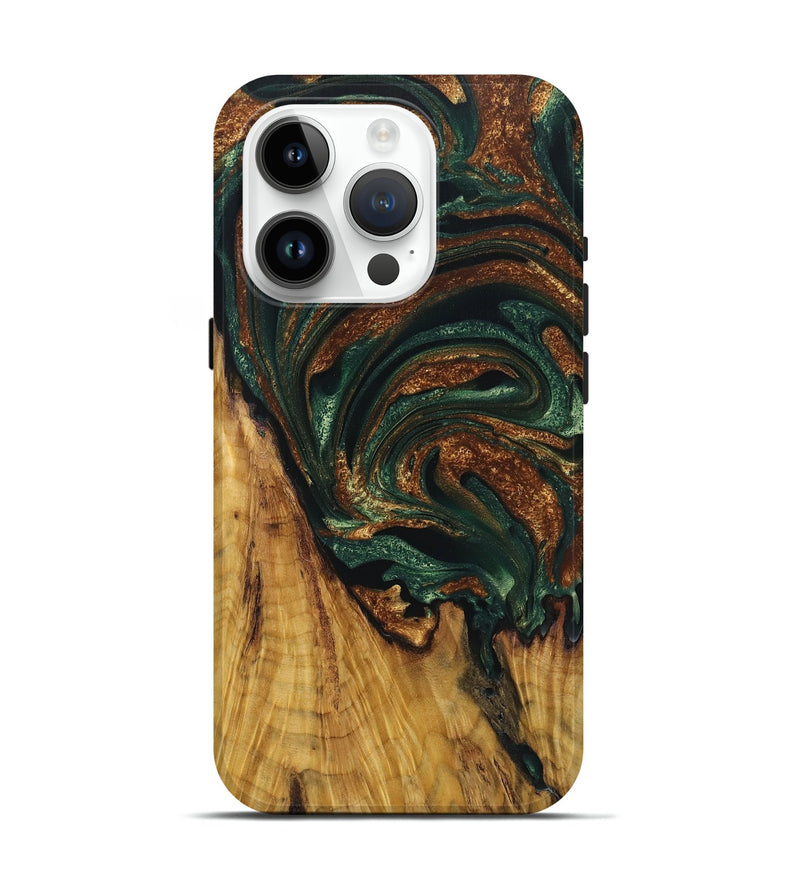iPhone 15 Pro Wood Live Edge Phone Case - Sofia (Teal & Gold, 725566)