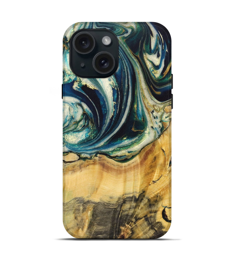 iPhone 15 Wood Live Edge Phone Case - Jeff (Green, 725568)