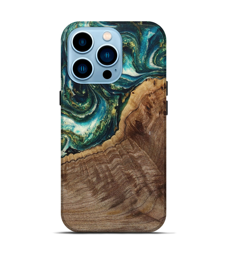 iPhone 14 Pro Wood Live Edge Phone Case - Kaitlin (Green, 725569)
